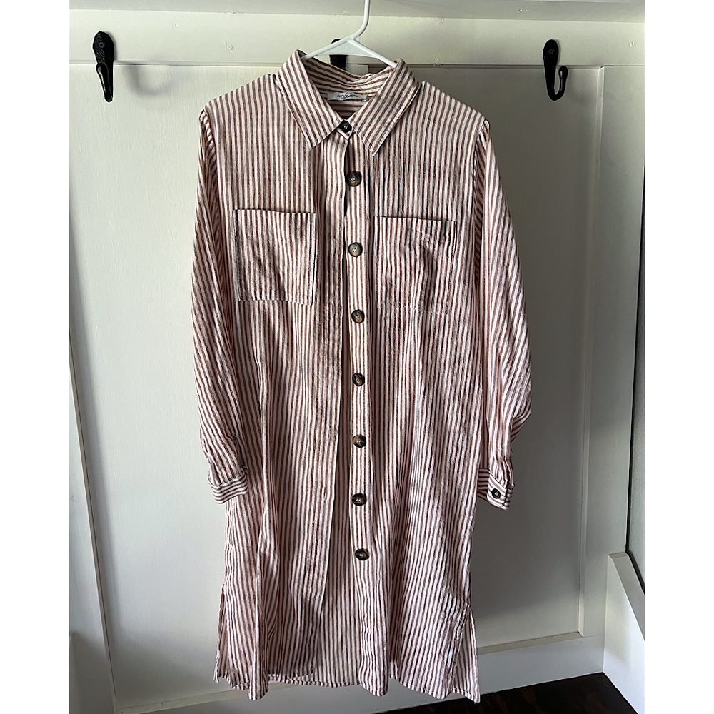 CJLA Rust Striped Shirt Dress